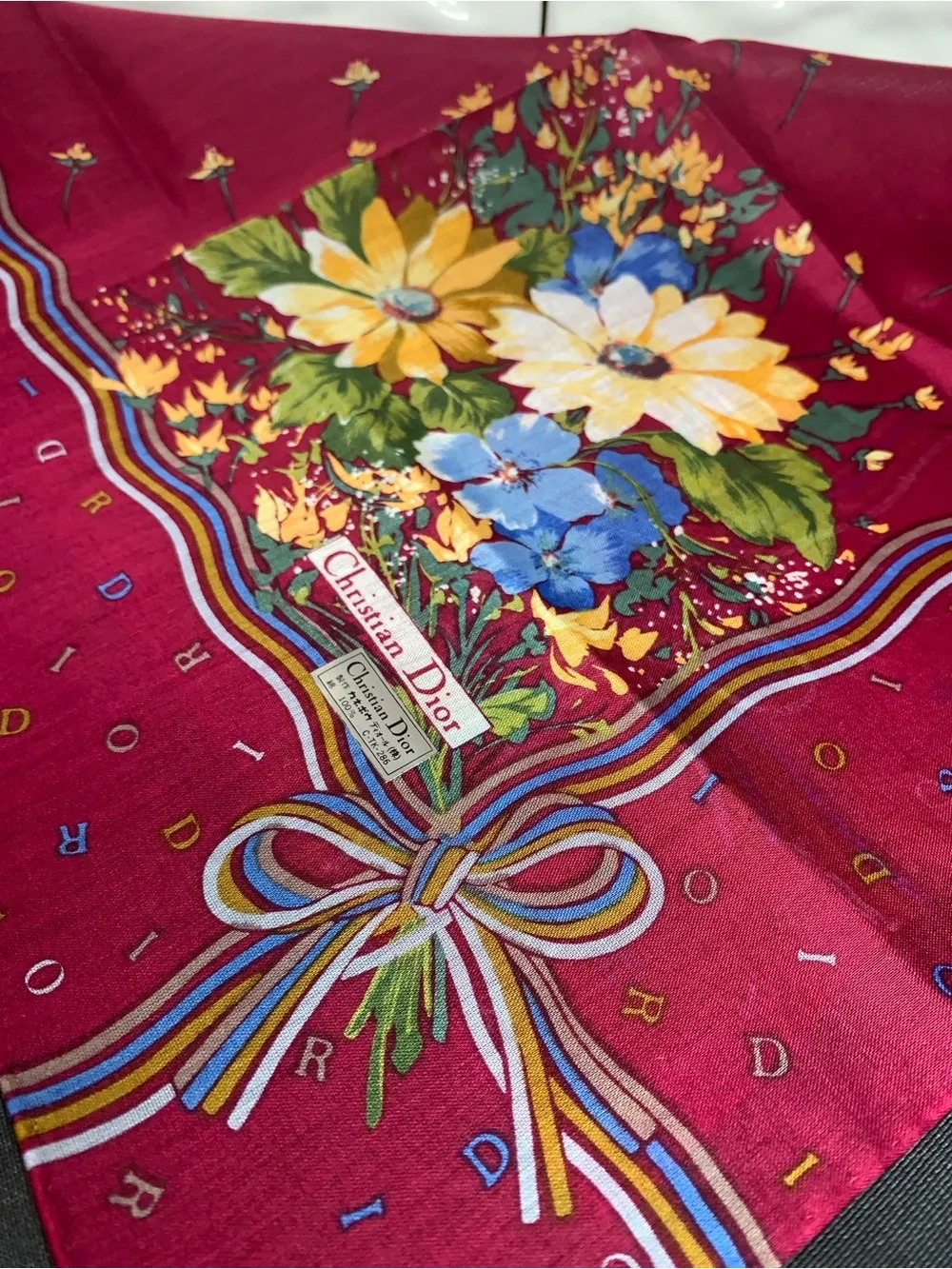 Christian Dior Floral Silk Scarf - Red with Multicolor Accents